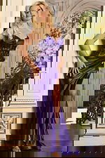 Strapless purple gown with corset bodice