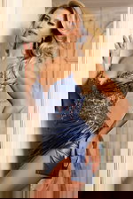 Front View Of Mini Dress With Sheer Corset And Sequins