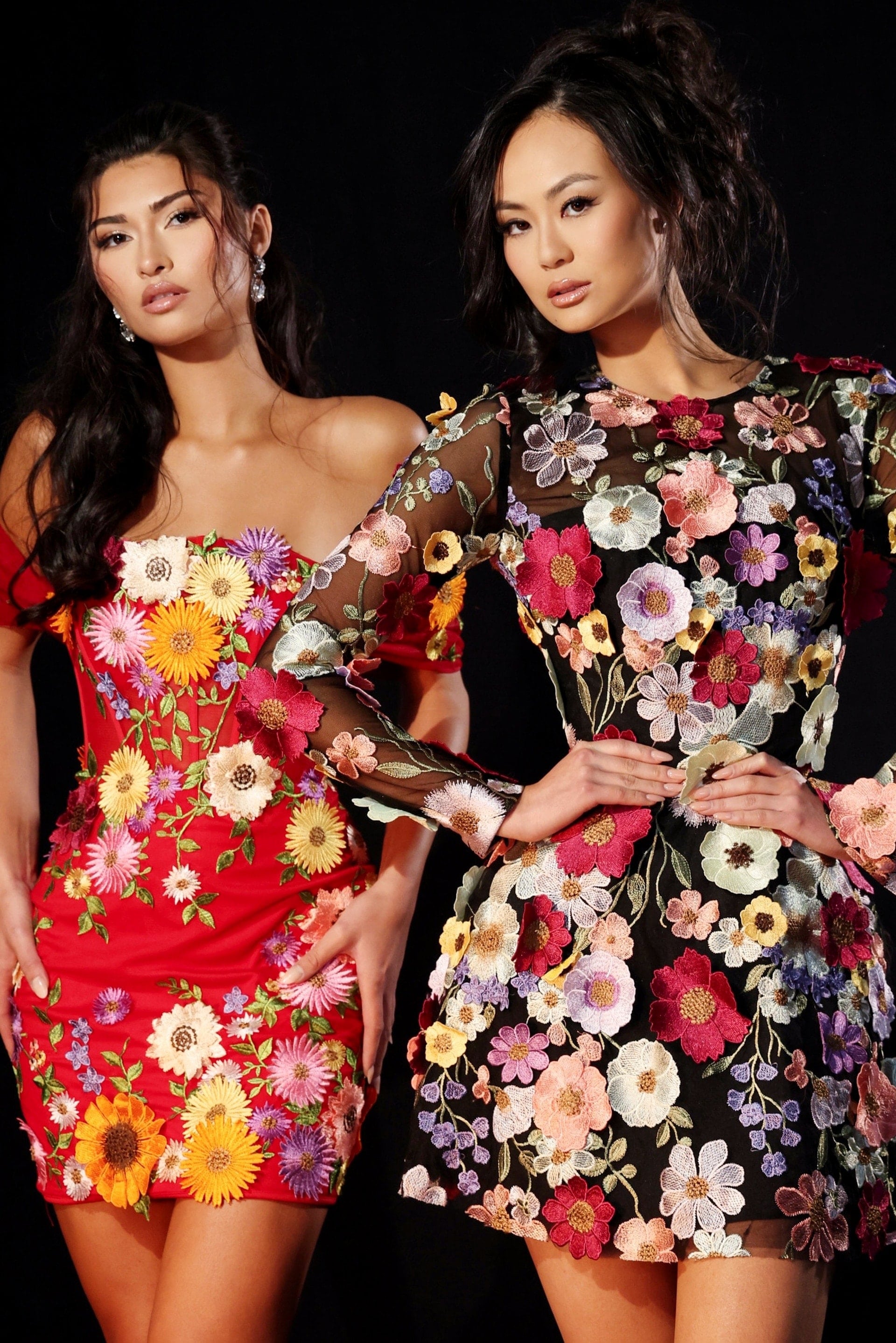 ラ*n様 Embroidered sheer dress Mサイズ Long Sleeve Sheer Dress With 3D Floral Embroidery 47163 | Jovani