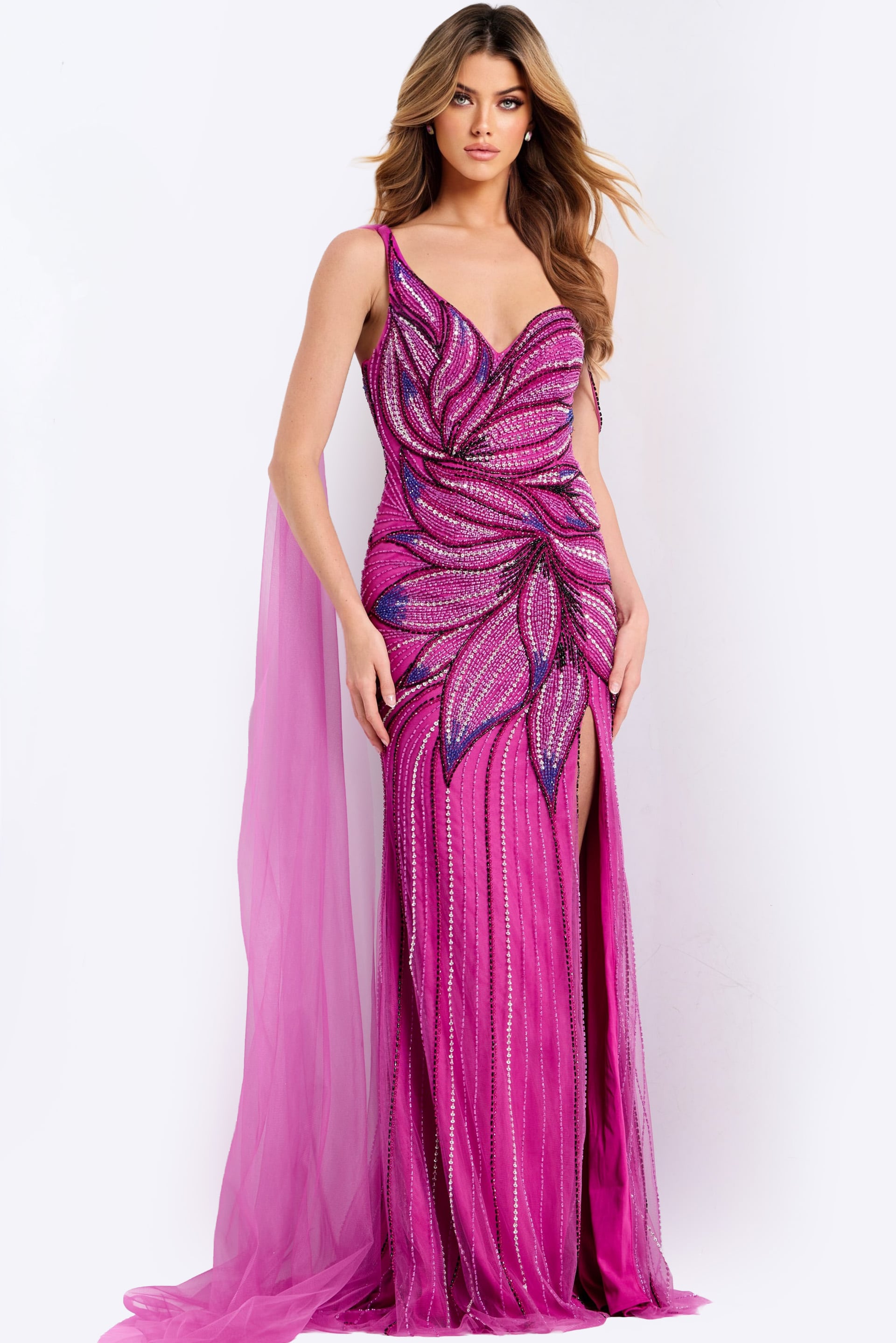 45876-1 One Shoulder Beaded Prom Dress With 45876 - Image 1