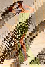 Off The Shoulder Green Sequin Gown With Slit