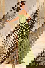 Fitted Metallic Evening Dress With Draped Sleeves