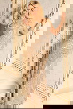 Nude mesh gown with silver sequin corset bodice