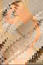 Nude mini dress with corset and silver sequins