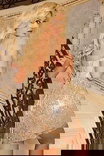 Sheer bodice short dress with sparkle lace-up back