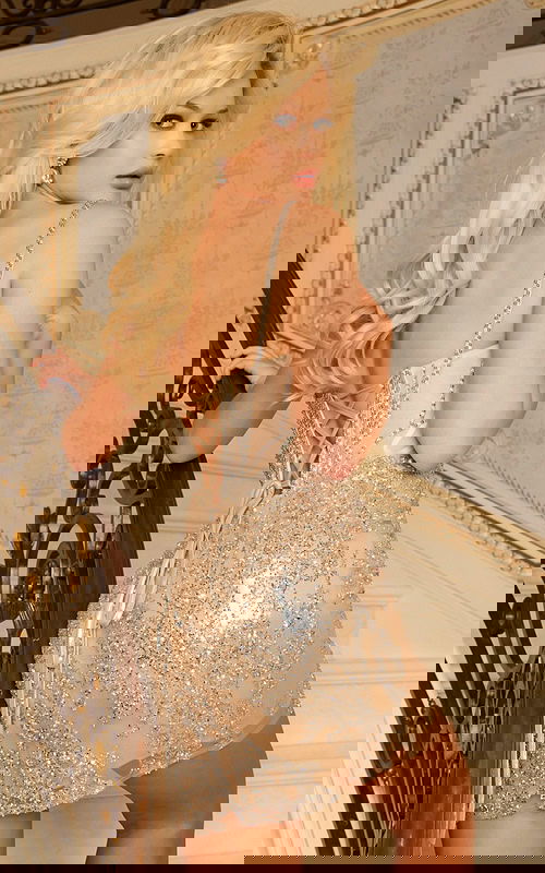 Sheer bodice short dress with sparkle lace-up back