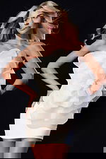 Strapless white mini dress with large organza flower detail