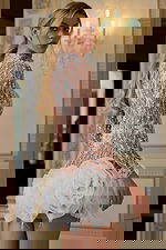 long sleeves sheer dress with rosette details 45931