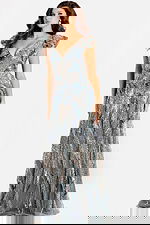 v neckline gray flowy dress 45942