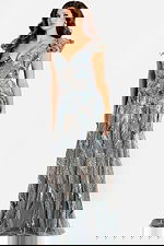 v neckline gray flowy dress 45942