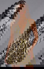 gold animal print deep v neck short dress 45956