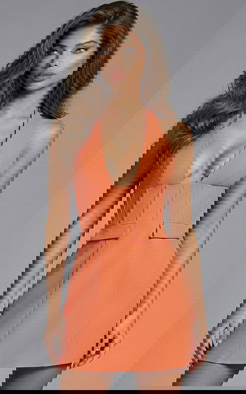 halter neck mini dress with structured corset bodice