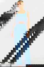 Feathered Denim Two-Piece Outfit Front View – Style 45973