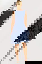 Back View of Denim Dress with Concealed Zipper and Ruffled Hem