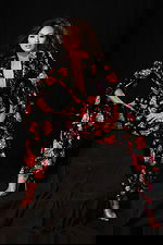 Glamorous black jumpsuit with red floral sequins and open sleeves