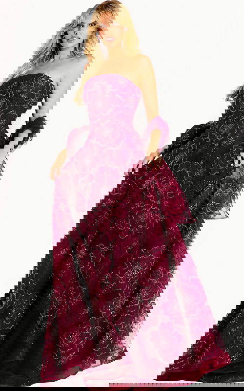 strapless burgundy a line dress 46033