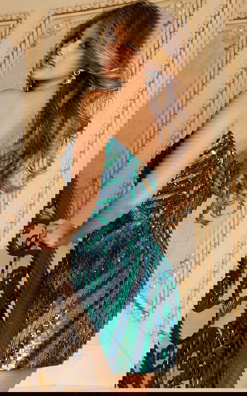 Geometric sequin beaded dress with sweetheart neckline