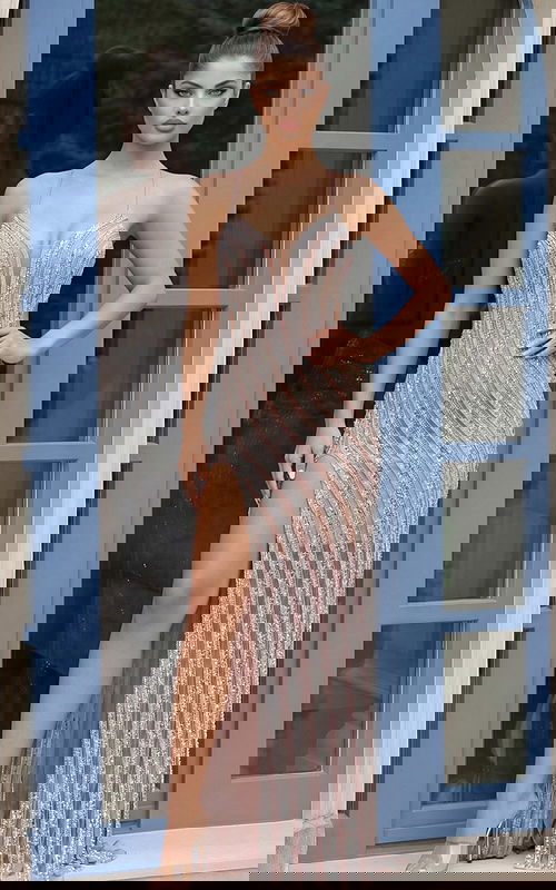 nude embellished sexy prom dress 46047