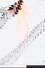 white and gold v neckline dress 46058