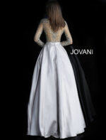 Back view of Jovani 46066 beige ball gown with sheer sequined top