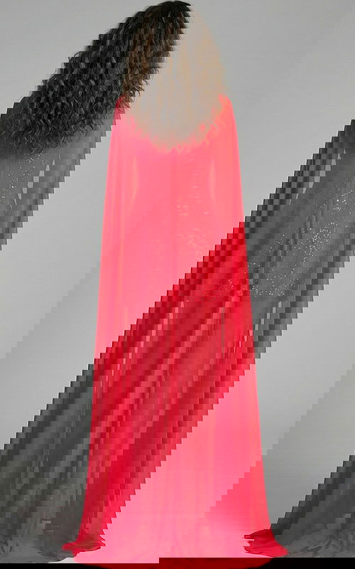 back of red short dress with cape 46072