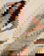 Halter Mini Dress With Pink Floral Beading