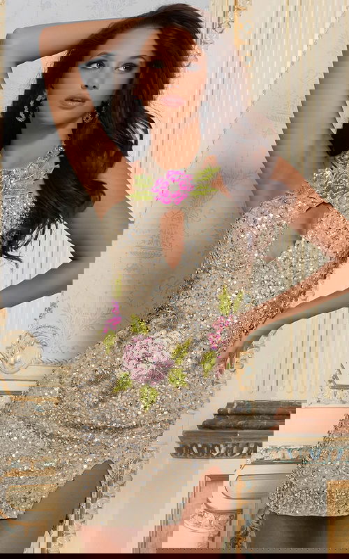 Halter Mini Dress With Pink Floral Beading