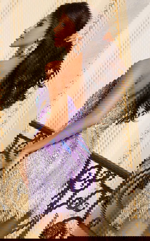 Lilac Strapless Sequin Short Dress