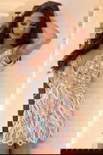 Lilac strapless sequin mini dress with fringe beading