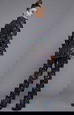 Fully beaded tailored suit with long sleeve jacket and wide leg trousers back view