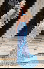 Beaded column gown with open back and fitted silhouette shown from the back