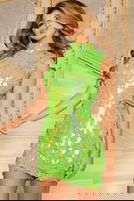 Woman Wearing Green High Neck Sequin Mini Dress