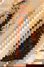 Back View Of Fitted Mini Dress With Black Beaded Stripes