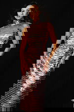 high neckline metallic below the knee dress 46142