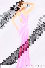 Sparkling backless prom dress with geometric bead pattern and slit