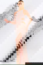 One Shoulder Sequin Gown with Cutouts 46214 - Image 8