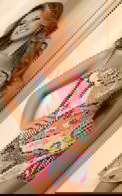 Short colorful sequin dress with spaghetti straps