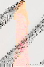 pink print dress with side drape 46242