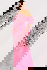 pink strapless print dress with matching shawl 46258