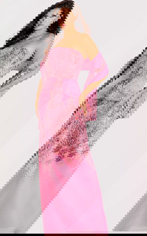 pink strapless print dress with matching shawl 46258