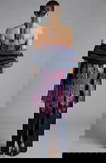 Back view of jacquard gown with straight skirt and matching wrap