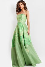 Strapless Metallic Green A-Line Gown 46260