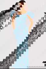 cap sleeves mermaid dress with print fabric 46273