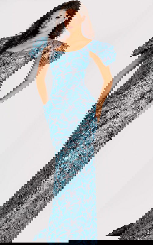 cap sleeves mermaid dress with print fabric 46273