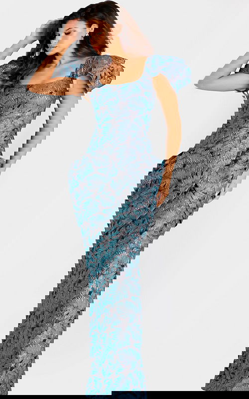 cap sleeves blue print dress 46273