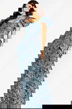 short sleeves blue dress made in print fabric