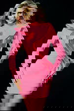 Long sleeve fitted dress with dramatic sculptural ruffle front design