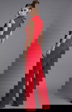 Sleeveless high neck jumpsuit with wide leg trousers and draped front detail