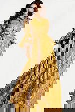 bell sleeves yellow print dress 46287