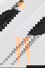 Back View of Black Cropped Blazer and Mini Skirt Set with Long Sleeves